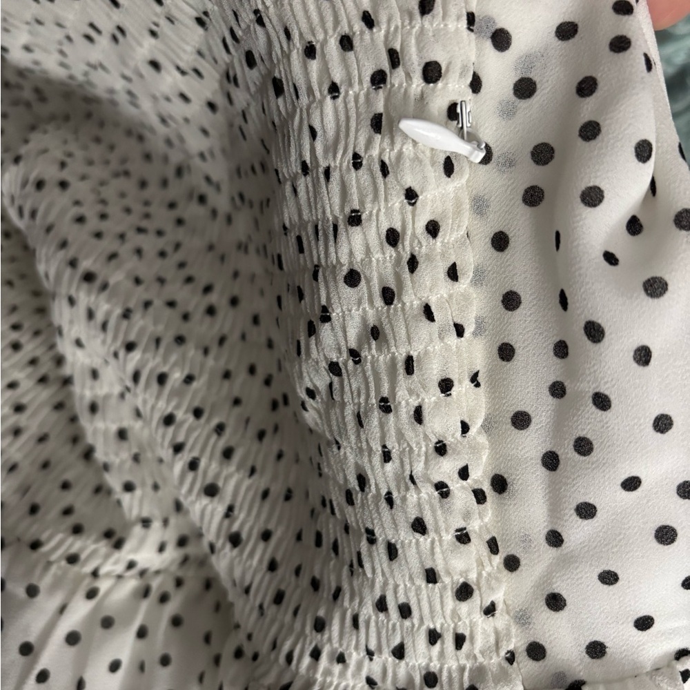 Black Polka Dots on a White Cream V-Neck Midi Dress - Picture 10 of 11